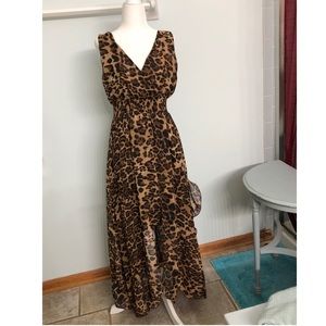 Animal Print v-neck maxi dress